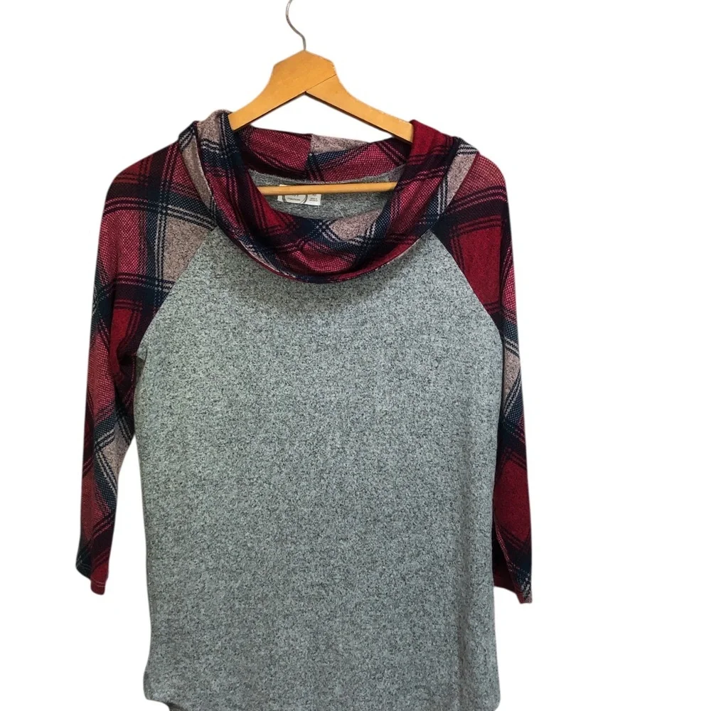 Maurices Red and Gray‎ Cowl Neck Sweater